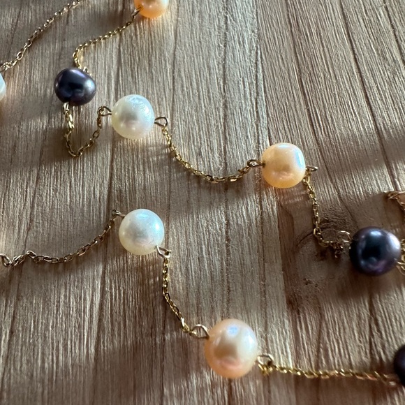 Solid 10kt  Gold Akoya Pearl Station Necklace - Picture 12 of 13